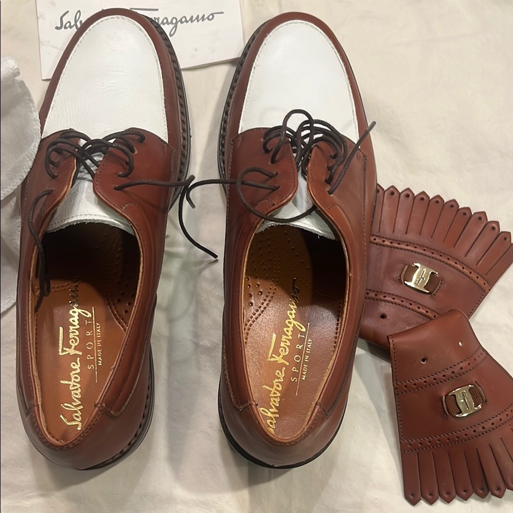 Salvatore Ferragamo Brown and White Leather Shoes